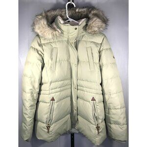 Lauren Ralph Lauren Coat Womens LG Green Down Puffer Faux Fur Hood Parka Winter